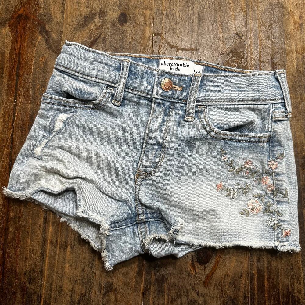 Abercrombie Kids High Rise Shortie Short sz 7/8 embroidered jean shorts